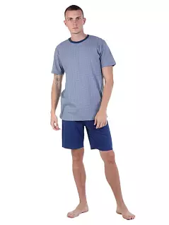Мужская пижама из 100% натурального хлопка из футболки и шорт синего цвета BUGATTI RT56023/4008