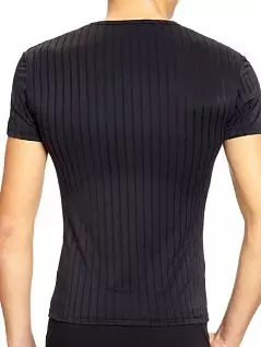 Черная тонкая и очень мягкая мужская футболка с шелковистыми блестящими тонкими вертикальными полосками HOM For Man 03259cK9 распродажа