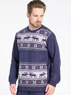 Домашний комплект из кофты с зимним рисунком с оленями и брюки сзади с одним карманом Happy people PJ-U7057