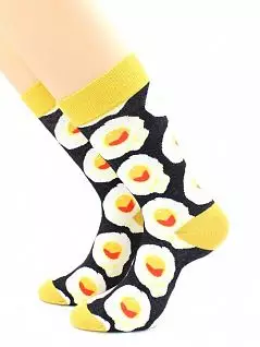 Привлекательные носки с принтом "Яичница - глазунья" черно-желтого цвета Hobby Line RTнус80128-04