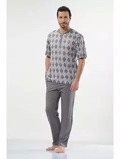 Мужская пижама из трех вещей (футболки брюк и шорт) LT2114 gri Cacharel серый