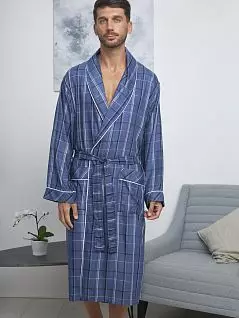 Легкий халат в стильную клетку голубого цвета Five Wien FW1284