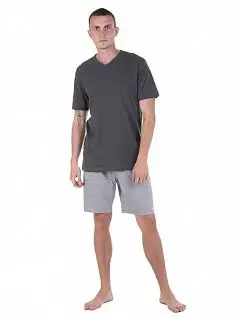 Комфортная пижама из футболки с V-образным вырезом и шорт серого цвета Tom Tailor RT56010/4065