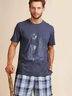 Мужская пижама ( футболка с принтом и шорты на эластичной резинке) KEY BT-406 A22 Джинс