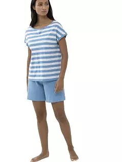 Женская пижама (футболка в полоску и шорты на средней посадке ) голубого цвета Mey 13204c268