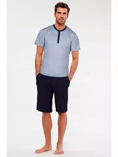 Тонкая пижама (футболка с небольшой планкой на пуговицах и шорты средней длины) LTCSMY211-001 CHESTER Kom темно-синий