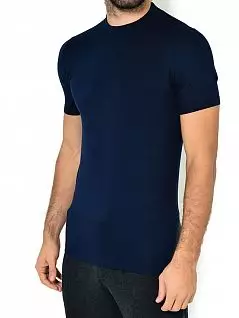 Шелковистая футболка с округлой горловиной отделанной трикотажным кантом в рубчик Zimmerli 7001341зимерли Синий 447