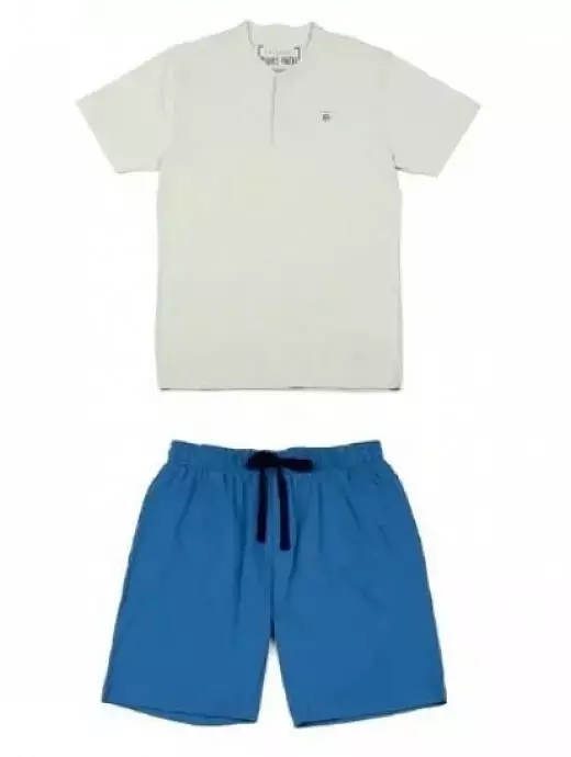 Мужская пижама (футболка с круглым вырезом на пуговичках и шорты с полотняным шнурком) ATLANTIC MW13001серый
