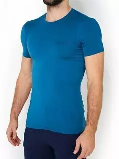 Шелковистая футболка приталенного силуэта бирюзового цвета BIKKEMBERGS VBKT04973c6040