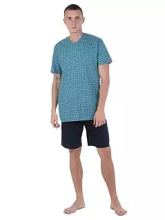 Привлекательная пижама из футболки с узором и шорт синего цвета BUGATTI RT56025/4008