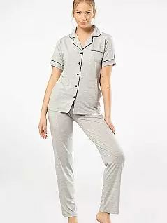 Легкая пижама из рубашки на пуговицах и однотонных брюк LT3368 Turen серый меланж