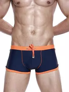Эластичные плавки боксеры на оранжевой резинке темно-синего цвета SEOBEAN RT14518