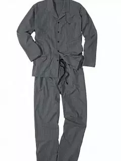 Пижама (рубашка с декоративной выработкой в полоску и прямые брюки свободного кроя) Gotzburg EV26392серый