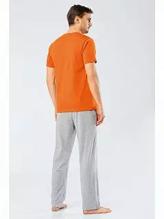 Современная пижама из футболки с V-образным вырезом и брюк LT4131 Turen оранжевый с серым