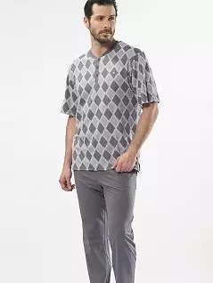 Мужская пижама из футболки с круглым вырезом и брюк LT2112 gri Cacharel серый