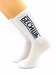 Удобные носки с надписью "Бесишь" белого цвета Hobby Line RTнус80159-21-09