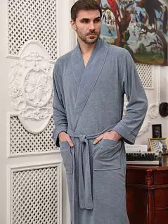 Шикарный мужской халат с элегантным кантом цвета индиго Five Wien FW1475 Индиго