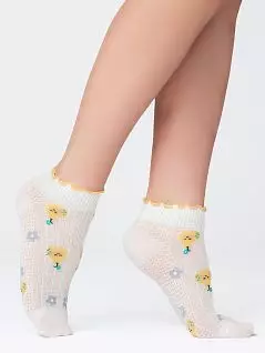 Красивые носки с комфортной широкой резинкой "в рубчик" с контрастным ажурным краем Giulia JSWS2 WAVE 01 (5 пар) bianco / yellow gul