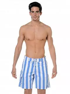 Пляжные шорты на шнурке со стильными металлическими наконечниками в бело-голубую полоску HOM 07546cW1