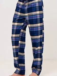 Пижама из хлопковой фланели (рубашка на пуговицах и брюки свободного силуэта) синего цвета JOCKEY 500333c498