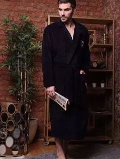 Уникальный халат с вышивкой на груди Five Wien FW1642 синий