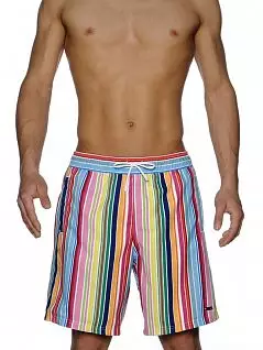 Привлекательные пляжные шорты в яркую разноцветную жизнерадостную полоску HOM 07716cM9