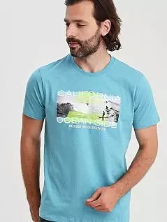 Хлопковая футболка с принтом на груди голубого цвета Allen Cox 736026cPacific