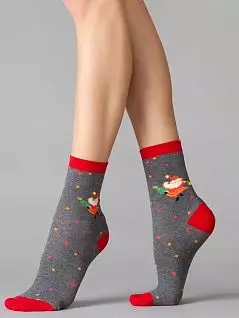 Хлопковые носки на контрастной резинке с принтом в виде Деда Мороза под разноцветным снегопадом Giulia JSWS3 NEW YEAR 2109 (5 пар) dark grey melange