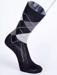 Мужские носки с серыми ромбами из хлопковой ткани черного цвета PJ-Best Calze_4434 A