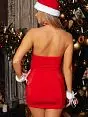 Полукружевное красное платье с атласной вставкой с новогодней шапочкой и игривыми манжетами-наручниками Devil & Angel VODA_7134 chemise Красный