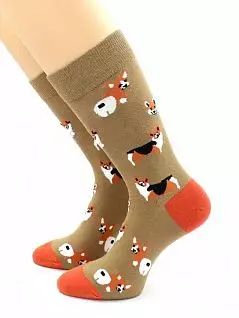 Хлопковые носки с принтом "Корги" коричневого цвета Hobby Line RTнус80135-3-02