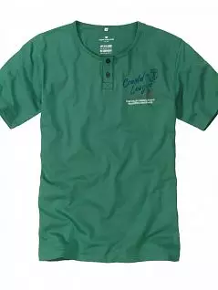 Мужская футболка с планкой на пуговицах и принтом на лицевой стороне зеленого цвета Tom Tailor FM-70818-7267