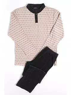 Велюровая пижама (вверх с длинным рукавом и стойкой воротником и брюки на эластичной резинке) кремового цвета HOM 04275cS9