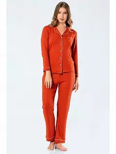 Женская пижама из вискозы (Рубашка на пуговицах с английским воротником и брюки с карманами) LT3359 Turen кирпичный