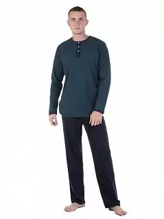 Мужская пижама из 100% хлопка (лонгслив с планкой на пуговицах и брюки) темно-синего цвета Tom Tailor RT071096/5607