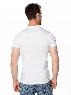 Однотонная мужская футболка с круглой горловиной оформлен плотной широкой обработкой Oztas LTOZ1003-A Oztas белый