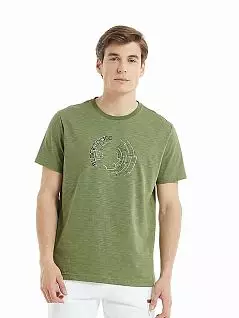 Хлопковая футболка с принтоми и надписью бренда по центру LTBS30855 BlackSpade хаки