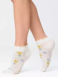 Красивые носки с комфортной широкой резинкой "в рубчик" с контрастным ажурным краем Giulia JSWS2 WAVE 01 (5 пар) bianco / yellow gul