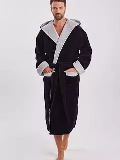Махровый халат из бамбука с глубоким двойным капюшоном PECHE MONNAIE EV32619темно-синий/серый