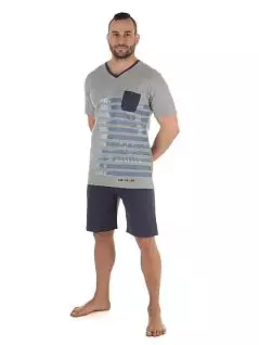 Мужской домашний комплект (футболка с кармашком и однотонные шорты) темно-синего цвета Tom Tailor RT70973/5609 811