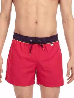Яркие мужские пляжные шорты красного цвета с контрастным поясом HOM Sunny 40c0522c4063