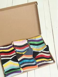 Набор из 6 ярких мужских носков из тончайшего плетения в полоску PJ-Best Calze_Набор 5812