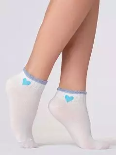 Короткие носки с контрастным ажурным краем и ярким рисунком "сердечко" Giulia JSWS2 RIB LOVE 01 (5 пар) bianco / blu gul