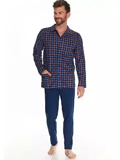 Мужская пижама (Рубашка в классическую клетку на пуговицах и брюки прямого кроя) Taro BT-2635/2636/2637 т. Синий + красный