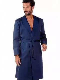Длинный халат из натурального хлопка с вырубкой синего цвета PJ-B&B_Lione blue