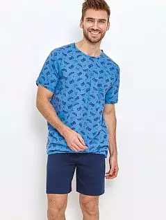 Пижама (футболка с принтом в мотиве супер героя и однотонные шорты на резинке) Taro BT-WILLIAM т. Синий + синий