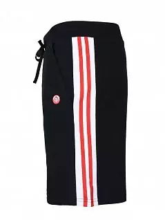 Спортивные шорты из плотной двухслойной резинки с нарядными бело-красными лампасами и эмблемой OPIUM DT106фШм Black