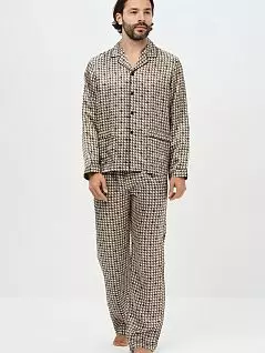 Шелковая пижама (рубашка с английским воротником с принтом и брюки с гульфиком) Oryades 01M0122c201