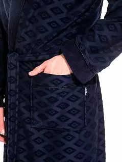 Стильный халат с воротником-шалька с геометрическим рисунком в виде "ромбов" PÊCHE MONNAIE №420/MYR014 синий