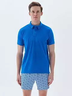 Хлопковая футболка поло с отложным воротником на пуговицах синего цвета Bluemint YAMc632